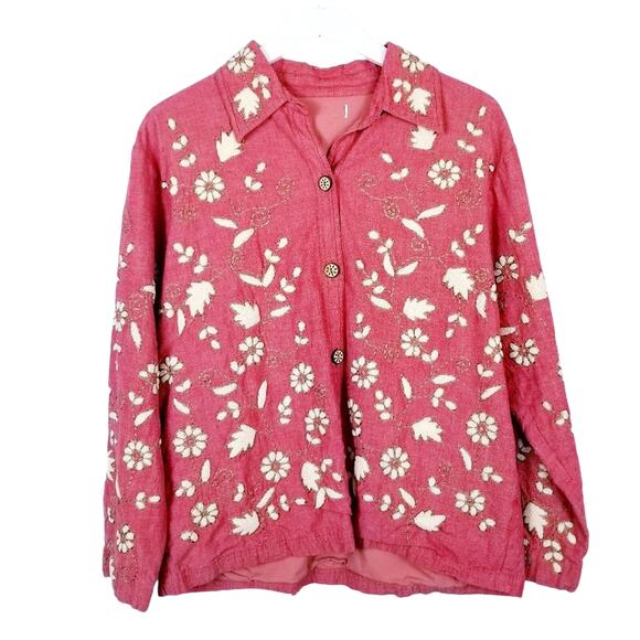 Coldwater Creek Jackets & Blazers - COLDWATER CREEK Embroidered Cotton Pink & White Floral Shacket